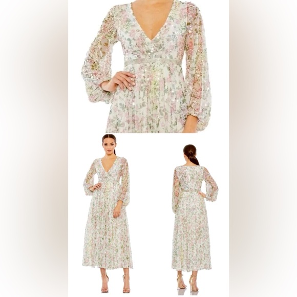 MAC DUGGAL 93788White Embellished Floral Print Faux Wrap A Line Dress Sz 8